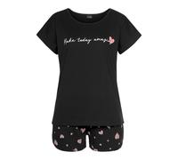 Shorty, Damen, Gr. 48/50, schwarz, Single Jersey, Obermaterial: 100% Baumwolle, VIVANCE DREAMS BY LASCANA, gemustert, Basic, bequem kurz, Rundhals, eingesetzt, Homewear-Sets Shorty, mit Herzmuster (47