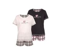 Shorty, Damen, Gr. 36/38, rosa (schwarz, rosa), Single Jersey, Obermaterial: 100% Baumwolle, VIVANCE DREAMS BY LASCANA, bedruckt, loose fit kurz, Rundhals, eingesetzt Overlocknaht kontrastfarben, Home