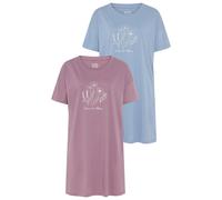 Bigshirt VIVANCE DREAMS, Damen, Gr. 36/38, blau (mauve und graublau), Single Jersey, Obermaterial: 100% Baumwolle, bedruckt, unifarben, loose fit mini, Rundhals, Shirts, mit zart skizziertem Frontdruc