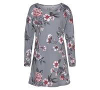 Nachthemd VIVANCE DREAMS, Damen, Gr. 36/38, N-Gr, grau (grau, allover), Single Jersey, Obermaterial: 100% Baumwolle, geblümt, bequem kurz, Rundhals, Bündchen, Kleider Nachthemd, mit Blumendruck (73681