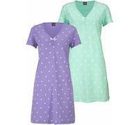 Nachthemd VIVANCE DREAMS, Damen, Gr. 52/54, N-Gr, bunt (mint, flieder), Single Jersey, Obermaterial: 100% Baumwolle, unifarben, figurumspielend kurz, V-Ausschnitt, eingesetzt Häkelkante, Kleider Nacht