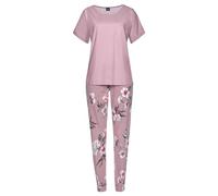 Pyjama, Damen, Gr. 40/42, rosa (altrosa), Single Jersey, Obermaterial: 100% Baumwolle, VIVANCE DREAMS BY LASCANA, geblümt, Basic, bequem lang, Rundhals, angeschnitten, Homewear-Sets Pyjama, mit Blumen