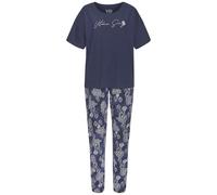 Pyjama VIVANCE DREAMS, Damen, Gr. 40/42, blau (dunkelblau, gemustert), Single Jersey, Obermaterial: 60% Baumwolle, 40% Polyester, gemustert, unifarben, bequem lang, Rundhals, abgesteppt, Homewear-Sets