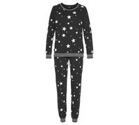 Pyjama VIVANCE DREAMS, Damen, Gr. 32/34, grau (schwarz, gemustert), Single Jersey, Obermaterial: 100% Baumwolle, gemustert, Basic hüftlang, Rundhals, Rippbündchen, Homewear-Sets Pyjama, mit Sternedruc