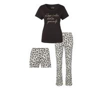 Pyjama VIVANCE DREAMS, Damen, Gr. 44/46, grau (grau, gemustert), Single Jersey, Obermaterial: 50% Baumwolle, 50% Viskose, Basic schmal lang, Rundhals, eingesetzt, Homewear-Sets Pyjama, mit Leo-Print (