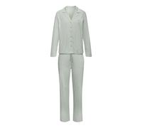 Pyjama VIVANCE DREAMS, Damen, Gr. 32/34, grün, weiß, gestreift, Single Jersey, Obermaterial: 100% Baumwolle, gestreift, Basic lang, V-Ausschnitt, eingesetzt, Homewear-Sets Pyjama, mit feinem Streifenm