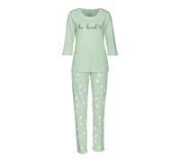 Pyjama VIVANCE DREAMS, Damen, Gr. 32/34, grün (jade, gemustert), Single Jersey, Obermaterial: 100% Baumwolle, geblümt, Basic, bequem lang, Rundhals, 3/4-Ärmel eingesetzt, Homewear-Sets, mit Gänseblümc