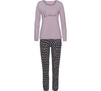 Pyjama VIVANCE DREAMS Gr. 40/42, lila (lila, anthrazit, gemustert) Damen Homewear-Sets Pyjamas mit Herzchenprint (83492301-40)