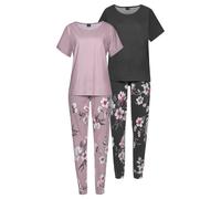 VIVANCE DREAMS Damen Pyjama lila-geblümt-schwarz Gr.36/38