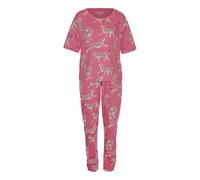 Pyjama VIVANCE DREAMS, Damen, Gr. 56/58, pink (pink, gemustert), Single Jersey, Obermaterial: 60% Baumwolle, 40% Polyester, loose fit lang, Rundhals, angeschnitten, Homewear-Sets Pyjama, mt Animal All