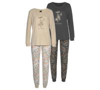 Pyjama VIVANCE DREAMS Gr. 44/46, beige (sand, geblümt, dunkelgrau, geblümt), Damen, Obermaterial: 52% Baumwolle, 48% Polyester. Obermaterial 2: 100% Baumwolle. Unterteil: Homewear-Sets (36040047-44) s