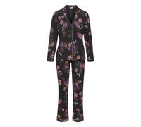 Pyjama VIVANCE DREAMS, Damen, Gr. 40/42, schwarz (schwarz geblümt), Single Jersey, Obermaterial: 50% Baumwolle, 50% Viskose, geblümt, klassisch, bequem lang, V-Ausschnitt, Langarm Manschette, Homewear