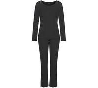 Pyjama VIVANCE DREAMS, Damen, Gr. 48/50, schwarz, Rippware, Obermaterial: 92% Modal (TENCEL™), 8% Elasthan, unifarben, bequem hüftlang, Rundhals, eingesetzt Babylock, Homewear-Sets Pyjama, mit Babyloc