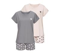 Pyjama VIVANCE DREAMS, Damen, Gr. 32/34, taupe, rosa, Single Jersey, Obermaterial: 100% Baumwolle, gemustert, Basic, Basic kurz, Rundhals, Homewear-Sets Pyjama, mit süßem Herzmuster (36119254-32) taup