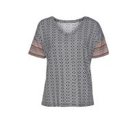 Pyjamaoberteil VIVANCE DREAMS, Damen, Gr. 44/46, braun (braun gemustert), Single Jersey, Obermaterial: 100% Viskose, bequem taillenbedeckt, V-Ausschnitt, weit kontrastfarben, Shirts, in schönem Ethno-