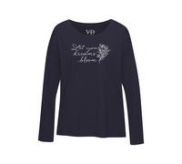 Pyjamaoberteil VIVANCE DREAMS, Damen, Gr. 36/38, blau (marine), Single Jersey, Obermaterial: 50% Baumwolle, 50% Viskose, bedruckt, loose fit hüftlang, Rundhals, eingesetzt, Shirts, mit Frontdruck (573