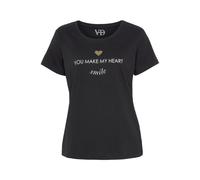 Pyjamaoberteil VIVANCE DREAMS, Damen, Gr. 36/38, schwarz, Single Jersey, Obermaterial: 100% Baumwolle, Basic hüftlang, Rundhals, eingesetzt, Shirts, mit Foliendruck (28806137-36) schwarz