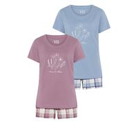 Shorty VIVANCE DREAMS, Damen, Gr. 40/42, blau (blau und mauve kariert), Single Jersey, Obermaterial: 100% Baumwolle, kariert, Basic, Basic kurz, Rundhals, eingesetzt, Homewear-Sets Shorty, mit kariert