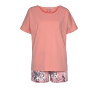 Shorty VIVANCE DREAMS, Damen, Gr. 44/46, orange (coral, apricot), Single Jersey, Obermaterial: 100% Baumwolle, geblümt, Basic, bequem kurz, Rundhals, angeschnitten, Homewear-Sets Shorty, mit Blumendru