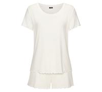 Shorty VIVANCE DREAMS, Damen, Gr. 44/46, beige (ecru), Rippware, Obermaterial: 92% Modal (TENCEL™), 8% Elasthan, unifarben, loose fit hüftlang, Rundhals, eingesetzt Babylock, Homewear-Sets Shorty, mit