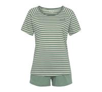 Shorty VIVANCE DREAMS, Damen, Gr. 36/38, grün, Single Jersey, Obermaterial: 100% Baumwolle, bestickt, gestreift, bequem kurz, Rundhals, Raglanärmel, Homewear-Sets Shorty, mit schönem Streifenmuster (5