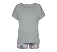 Shorty VIVANCE DREAMS, Damen, Gr. 44/46, grün (mint, grau), Single Jersey, Obermaterial: 100% Baumwolle, geblümt, Basic, bequem kurz, Rundhals, angeschnitten, Homewear-Sets Shorty, mit Blumendruck (69