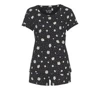Shorty VIVANCE DREAMS, Damen, Gr. 44/46, schwarz (schwarz, gemustert), Single Jersey, Obermaterial: 100% Baumwolle, geblümt, Basic, bequem kurz, Rundhals, mit Umschlag, Homewear-Sets Shorty, mit Gänse