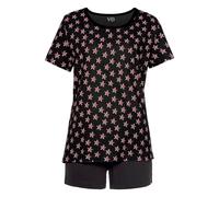 Shorty VIVANCE DREAMS, Damen, Gr. 56/58, schwarz (schwarz, gemustert), Obermaterial: 100% Baumwolle, Basic, bequem, Rundhals, Kurzarm eingesetzt, Homewear-Sets, mit Sternchen-Druck (92837341-56) schwa