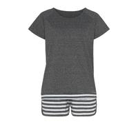 Shorty VIVANCE DREAMS, Damen, Gr. 32/34, schwarz (schwarz geringelt), Single Jersey, Obermaterial: 50% Baumwolle, 50% Polyester, Basic kurz, Rundhals, Raglanärmel, Homewear-Sets, mit Streifen-Details