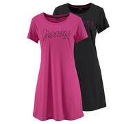 Sleepshirt VIVANCE DREAMS, Damen, Gr. 44/46, N-Gr, pink (pink, schwarz), Single Jersey, Obermaterial: 100% Baumwolle, unifarben mit Farbeinsatz, Basic, Basic kurz, Rundhals, eingesetzt, Kleider Sleeps