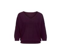 Fledermauspullover VIVANCE, Damen, Gr. 44/46, bordeaux, Strick, Obermaterial: 60% Baumwolle, 40% Polyamid, unifarben, figurumspielend hüftlang, V-Ausschnitt, Pullover, aus weicher Feinstrickqualität, 