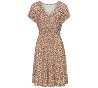 Jerseykleid VIVANCE "mit Pünktchendruck und V-Ausschnitt", Damen, Gr. 46, N-Gr, braun (braun, creme bedruckt), Jersey, Obermaterial: 95% Viskose, 5% Elasthan, bedruckt, figurumspielend ca. Mitte Obers