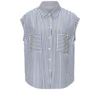 Kurzarmbluse VIVANCE, Damen, Gr. 38, creme, blau gestreift, Web, Obermaterial: 52% Viskose, 48% Polyester, gestreift, figurumspielend hüftlang, angeschnitten, Blusen Kurzarmbluse, aus bügelfreier Stru