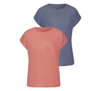 Kurzarmshirt VIVANCE "mit modischer Waffelstruktur", Damen, Gr. 48/50, apricot, indigo, Strick, Obermaterial: 64% Polyester, 34% Viskose, 2% Elasthan, leicht transparent, unifarben, bequem, Rundhals, 