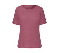 Kurzarmshirt VIVANCE "mit modischem Ajour-Muster", Damen, Gr. 48/50, lila (beere), Feinstrick, Obermaterial: 60% Baumwolle, 40% Polyester, Ajourstrickmuster, feminin, figurumspielend, Rundhals, Kurzar