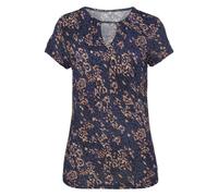 Kurzarmshirt VIVANCE, Damen, Gr. 36/38, bunt (blau, rosé bedruckt), Jersey, Obermaterial: 95% Viskose, 5% Elasthan, bedruckt, figurbetont, V-Ausschnitt, Shirts, mit Alloverdruck mit Cut-out, figurbeto