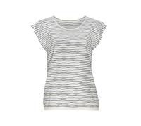 Kurzarmshirt VIVANCE "mit Streifenstruktur", Damen, Gr. 48/50, beige (creme, rauchblau), Feinstrick, Obermaterial: 54% Polyester (REPREVE), 35% Baumwolle, 11% Viskose, gestreift, figurumspielend norma