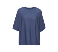Kurzarmshirt VIVANCE "mit Lochstrickmuster", Damen, Gr. 40/42, blau (indigo), Feinstrick, Obermaterial: 85% Viskose (LENZING™ ECOVERO™), 15% Polyester, unifarben, lässig geschnitten normal, Rundhals,