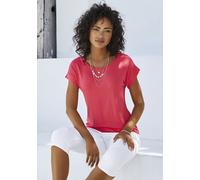 Kurzarmshirt VIVANCE "mit Gummizug im Bund" Gr. 44/46, bunt (koralle, navy) Damen Shirts (84444025-44) koralle, navy