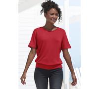 Kurzarmshirt VIVANCE "mit breitem Bund", Damen, Gr. 40/42, bunt (rot, navy), Feinstrick, Obermaterial: 55% Polyester (REPREVE), 43% Viskose, 2% Elasthan, meliert, casual, bequem normal, Rundhals, Kurz