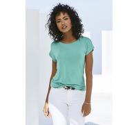 Kurzarmshirt VIVANCE "mit Gummizug im Bund", Damen, Gr. 48/50, grün (mint, creme), Jersey, Obermaterial: 95% Viskose (LENZING™ ECOVERO™), 5% Elasthan, unifarben, Basic, Basic normal, Rundhals, Shirts,