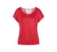 Kurzarmshirt VIVANCE "mit Häkelspitze am Rücken", Damen, Gr. 44/46, rot, Single Jersey, Obermaterial: 95% Viskose (LENZING ECOVERO), 5% Elasthan. Spitze: 100% Baumwolle, unifarben, casual, lässig gesc