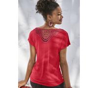 Kurzarmshirt VIVANCE "mit Häkelspitze am Rücken", Damen, Gr. 44/46, bunt (rot, navy), Single Jersey, Obermaterial: 95% Viskose (LENZING ECOVERO), 5% Elasthan. Spitze: 100% Baumwolle, unifarben, modisc