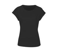 Kurzarmshirt VIVANCE "mit dekorativem Häkeleinsatz", Damen, Gr. 48/50, schwarz, Cru00eape, Obermaterial: 98% Polyester, 2% Elasthan, unifarben, modisch, normal normal, Rundhals, Kurzarm angeschnitten,