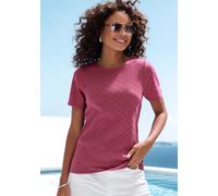 Kurzarmshirt VIVANCE "mit modischem Ajour-Muster", Damen, Gr. 40/42, beige (taupe, beere), Feinstrick, Obermaterial: 60% Baumwolle, 40% Polyester, figurumspielend, Rundhals, Shirts, aus weicher Baumwo