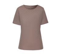Kurzarmshirt VIVANCE "mit modischem Ajour-Muster", Damen, Gr. 44/46, grau (taupe), Feinstrick, Obermaterial: 60% Baumwolle, 40% Polyester, Ajourstrickmuster, feminin, figurumspielend, Rundhals, Kurzar