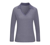 Langarm-Poloshirt VIVANCE "aus strukturierter Strickqualität", Damen, Gr. 32/34, lila (blau, creme), Strick, Obermaterial: 75% Baumwolle, 25% Polyester, gemustert, bequem, V-Ausschnitt, Shirts, schöne
