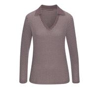 Langarm-Poloshirt VIVANCE "aus strukturierter Strickqualität", Damen, Gr. 48/50, taupe, creme, Strick, Obermaterial: 75% Baumwolle, 25% Polyester, bequem, V-Ausschnitt, Shirts, schöne Strick-Qualität