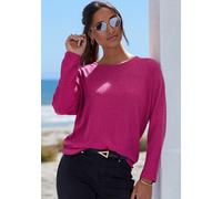 Langarmshirt VIVANCE "in modischer Struktur-Optik", Damen, Gr. 32/34, beere, blau, Strick, Obermaterial: 55% Polyester (REPREVE), 42% Viskose, 3% Elasthan, Strukturmuster, figurumspielend, Rundhals, S