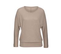 Langarmshirt VIVANCE "mit breitem Bund", Damen, Gr. 40/42, beige, Feinstrick, Obermaterial: 55% Polyester (REPREVE), 43% Viskose, 2% Elasthan, meliert, casual, bequem normal, Rundhals, Langarm, Shirts